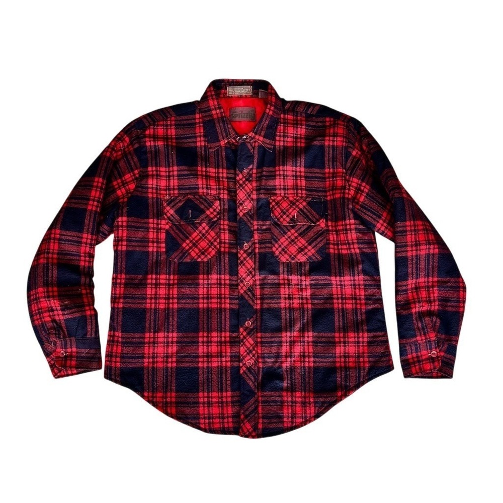 Grizzly Shirt Jacket‎ Men's Size XL Red & Black Plaid Quilted Lined Button